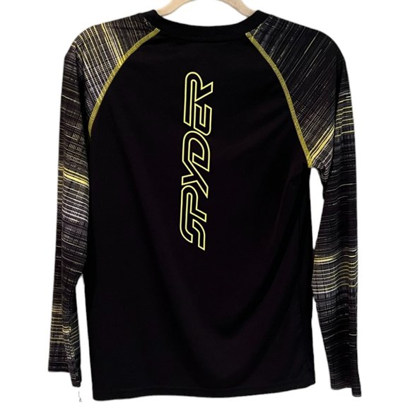 Boy's Spyder Performance Rashguard Long Sleeve Black‎ and Yellow Size Large - Picture 2 of 4